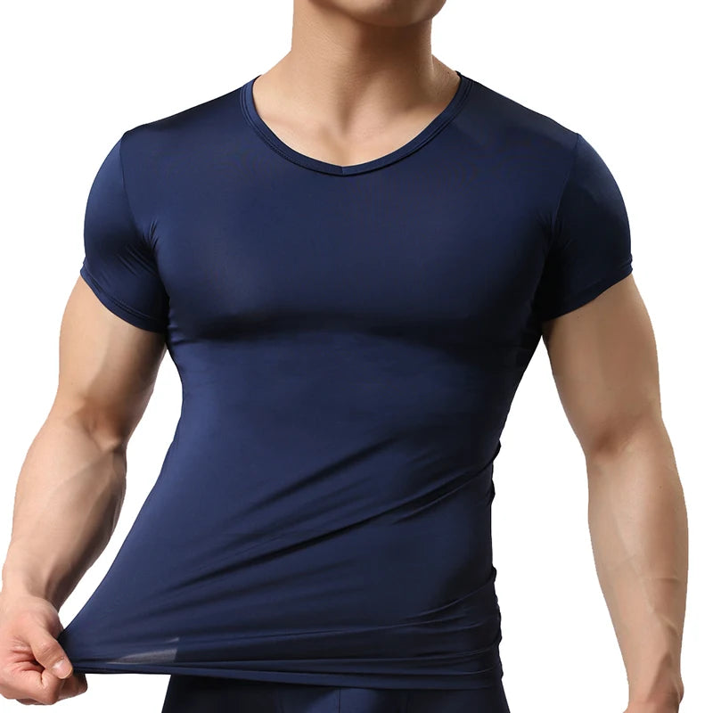 Sheer Ice Silk Mesh Undershirt – Breathable Fitness Wear